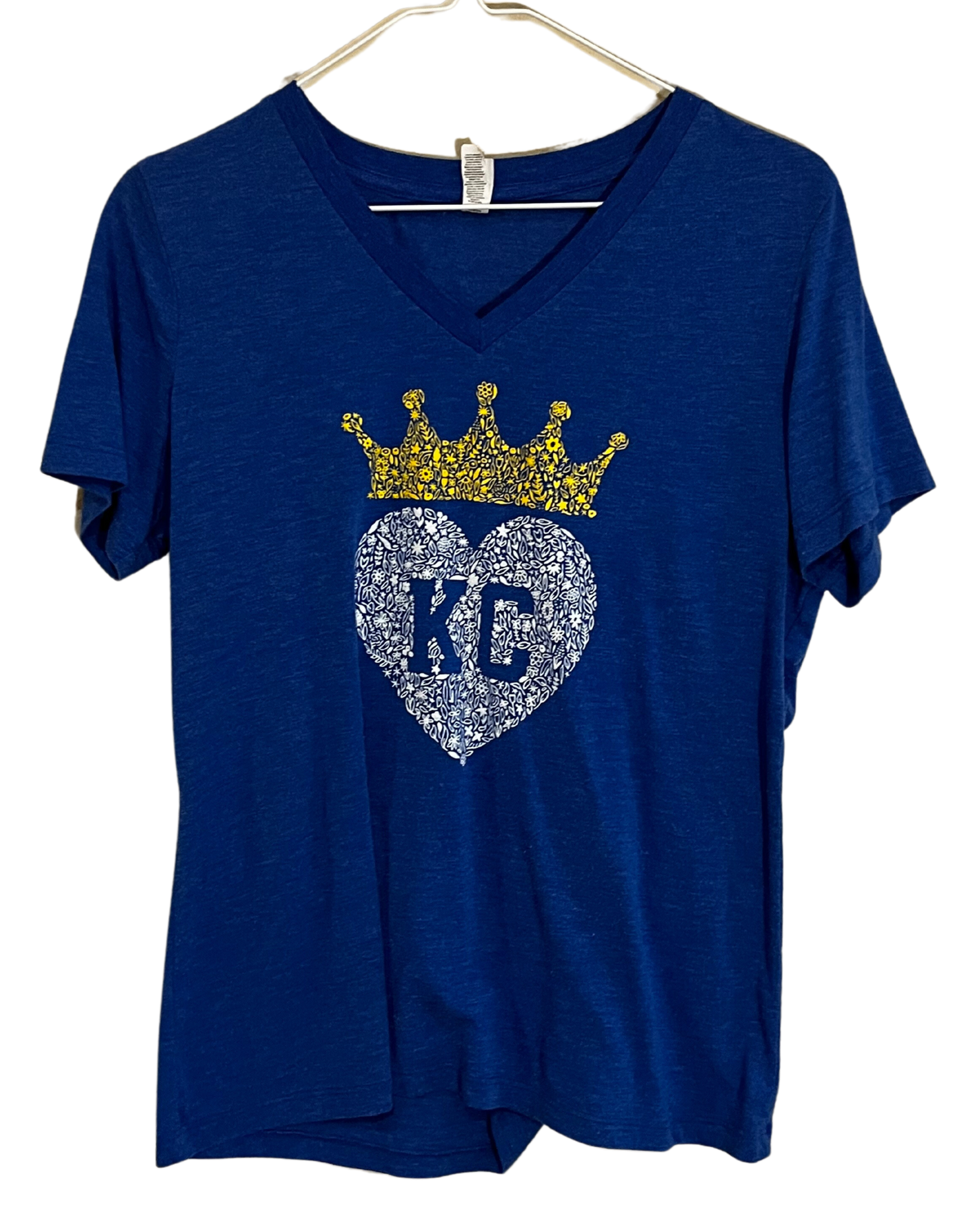 Kansas City Royals Crown Heart V-Neck T-Shirt Women's Medium