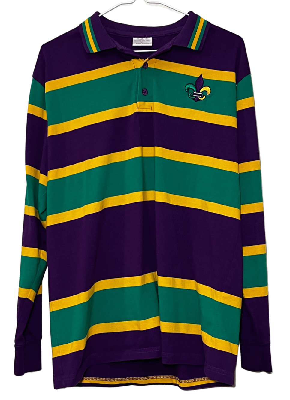 Vintage Mardi Gras Long Sleeve Polo Large