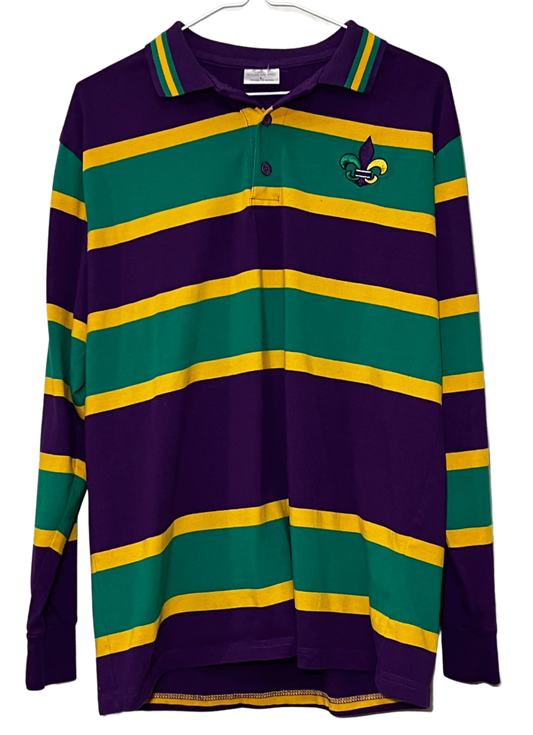 Vintage Mardi Gras Long Sleeve Polo Large