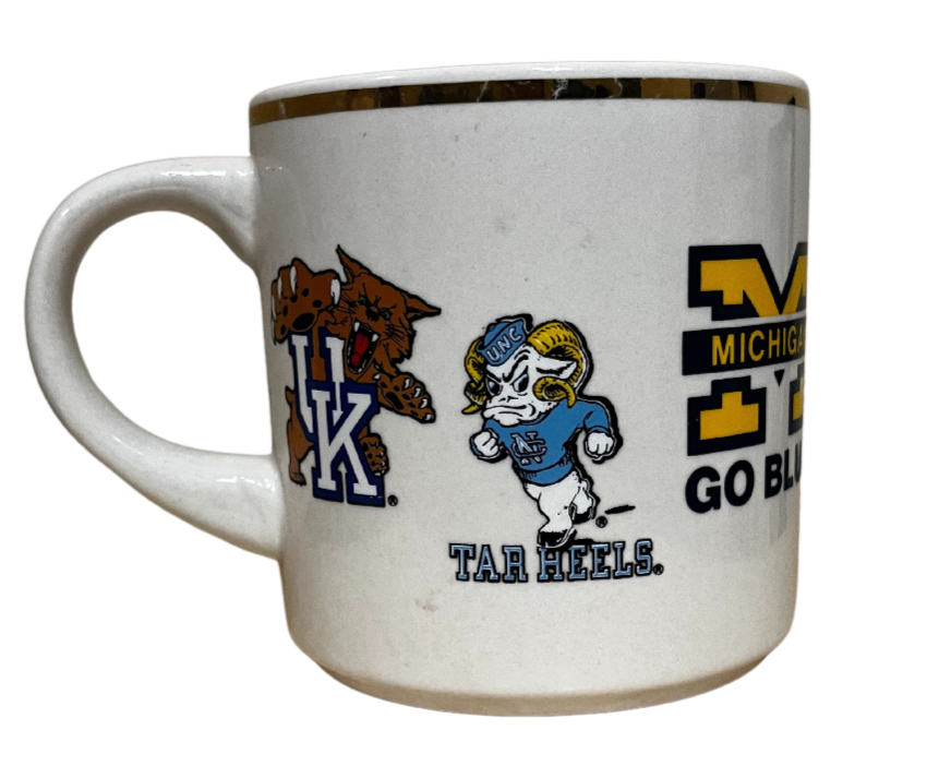 Vintage 1993 Final Four Mug Kansas Jayhawks, North Carolina Tar Heels, Michigan Wolverines, Kentucky Wildcats