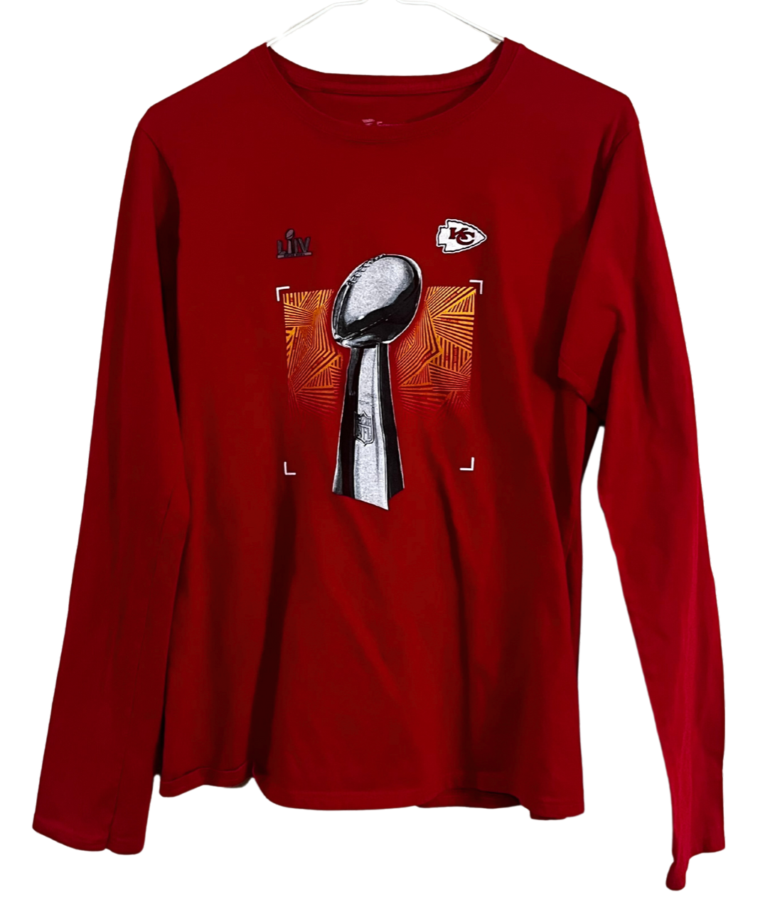 Kansas City Chiefs Ladies Super Bowl LIV Lombardi Trophy Long Sleeve T-Shirt Ladies XL